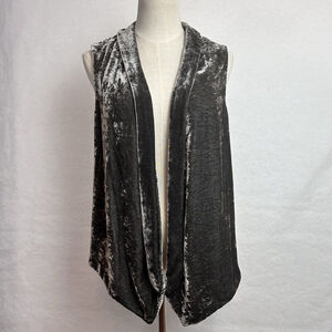 J Jill Sz.M Velvet Silk Blend Grey Open Front Topper Vest Dressy Formal Office
